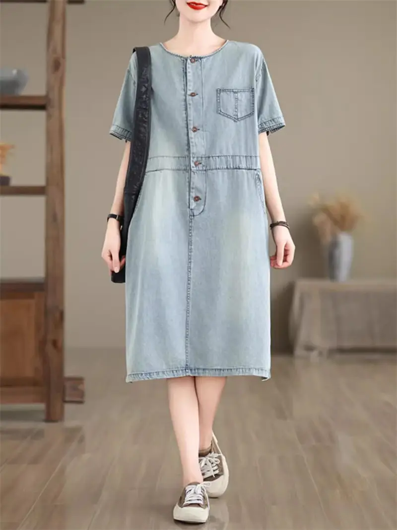 Washed Denim Dress For Women's Summer 2024 Korean Version Casual Loose Mid Length Versatile Midi Dresses Jeans Vestidos K1248
Washed Denim Dress For Women's Summer 2024 Korean Version Casual Loose Mid Length Versatile Midi Dresses Jeans Vestidos K1248