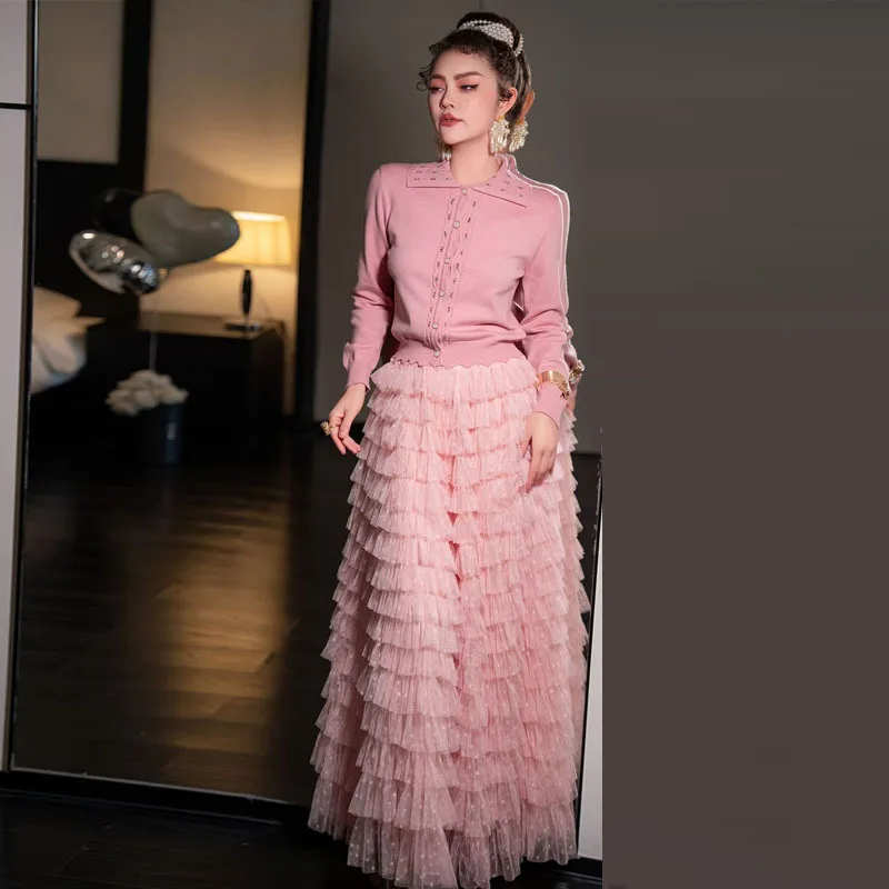 ZJYT Elegant Ladies Beading Sweater and Long Mesh Skirt Suit 2 Piece Matching Sets Sweet Pink Party Outfit 2025 Spring Dress Set
ZJYT Elegant Ladies Beading Sweater and Long Mesh Skirt Suit 2 Piece Matching Sets Sweet Pink Party Outfit 2025 Spring Dress Set