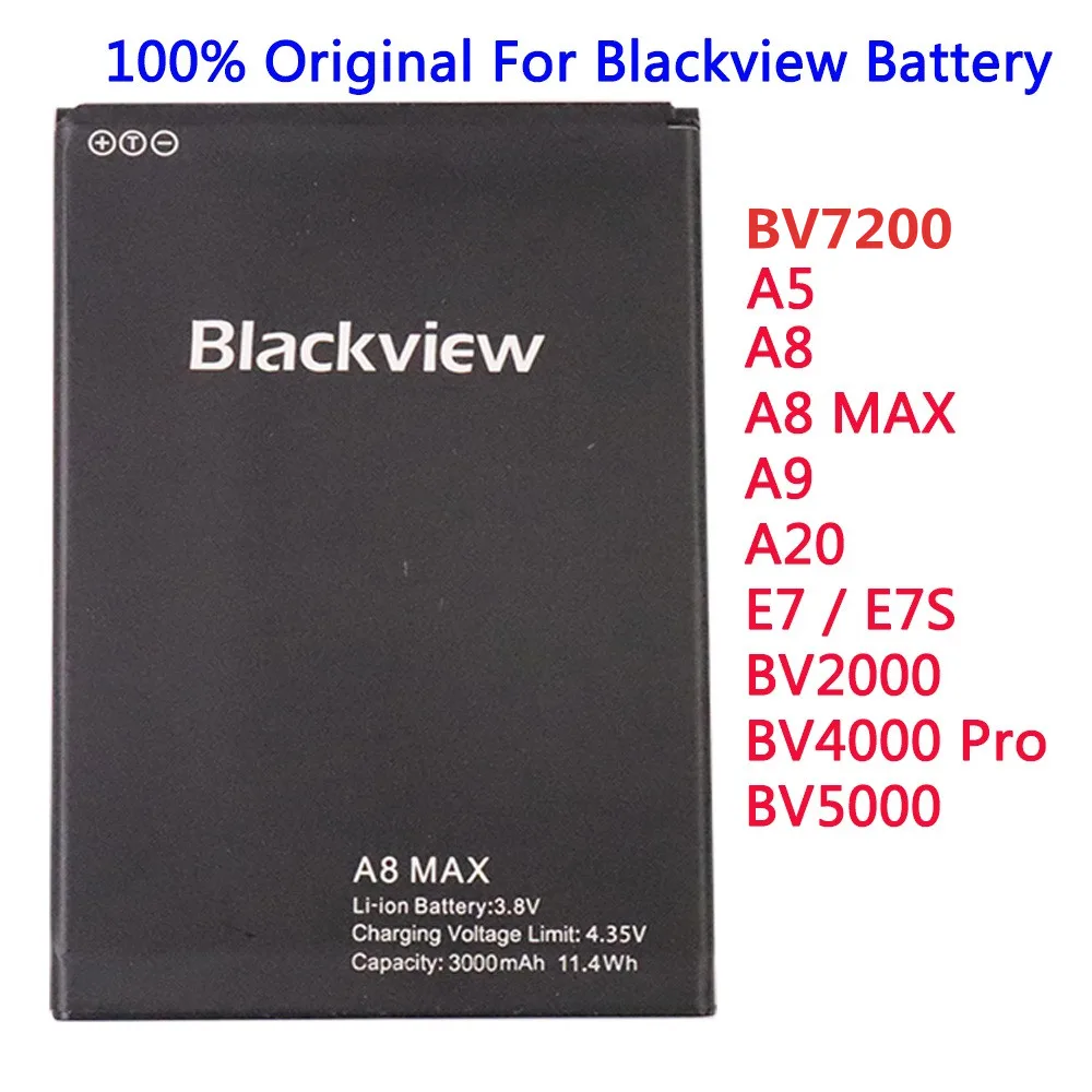 New 100% Original Battery For Blackview BV7200 A5 A8 MAX A20 A9 E7 E7S BV2000 BV2000S BV4000 Pro BV5000 Phone Batteries
New 100% Original Battery For Blackview BV7200 A5 A8 MAX A20 A9 E7 E7S BV2000 BV2000S BV4000 Pro BV5000 Phone Batteries
