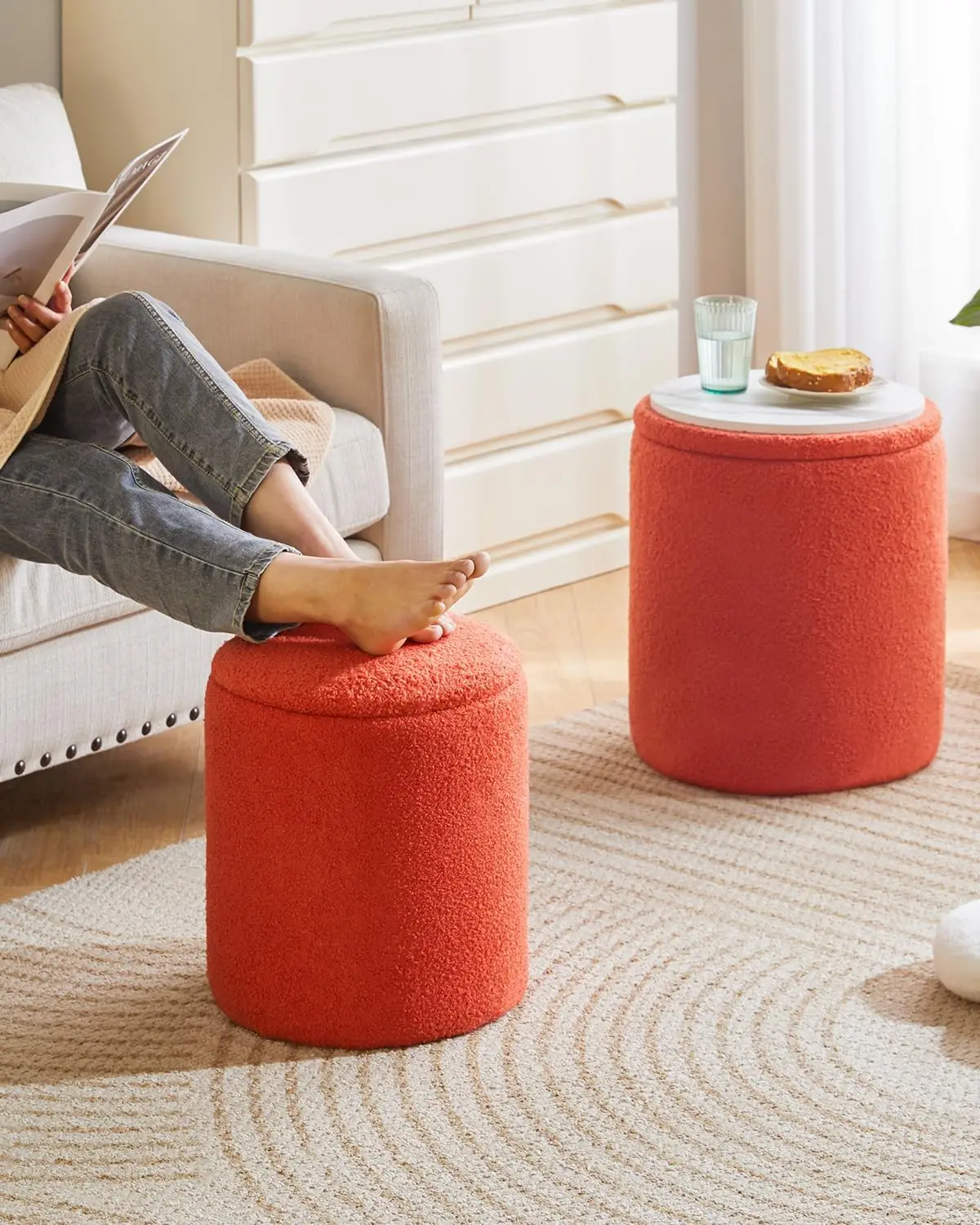 Round Storage Ottoman Set of 2, Velvet Footrest Stool with Fleece Cover for Home Organization and Seating
Round Storage Ottoman Set of 2, Velvet Footrest Stool with Fleece Cover for Home Organization and Seating