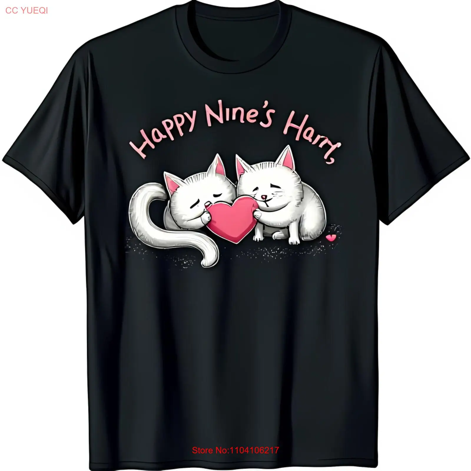 Черная футболка с очаровательными белыми кошками и сердечком Happy Nine
Черная футболка с очаровательными белыми кошками и сердечком Happy Nine