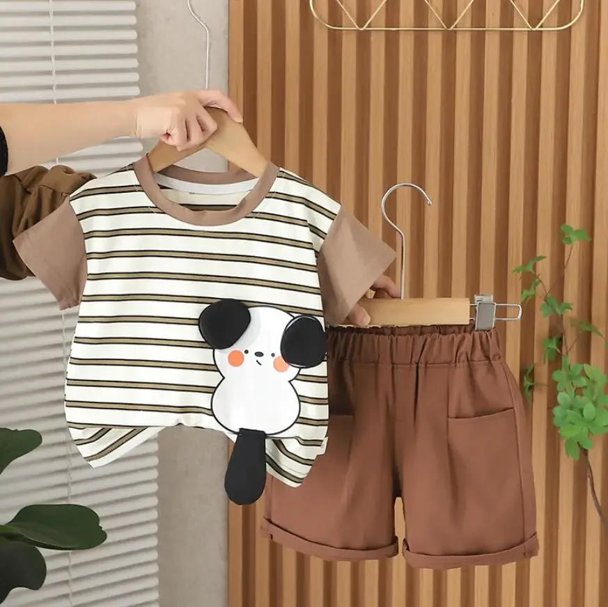 Summer Outfits for Boys Baby Clothes 6 To 18 Months Striped Puppy Short Sleeve T-shirts Tops And Shorts Toddler Kids Bebe Sets
Summer Outfits for Boys Baby Clothes 6 To 18 Months Striped Puppy Short Sleeve T-shirts Tops And Shorts Toddler Kids Bebe Sets