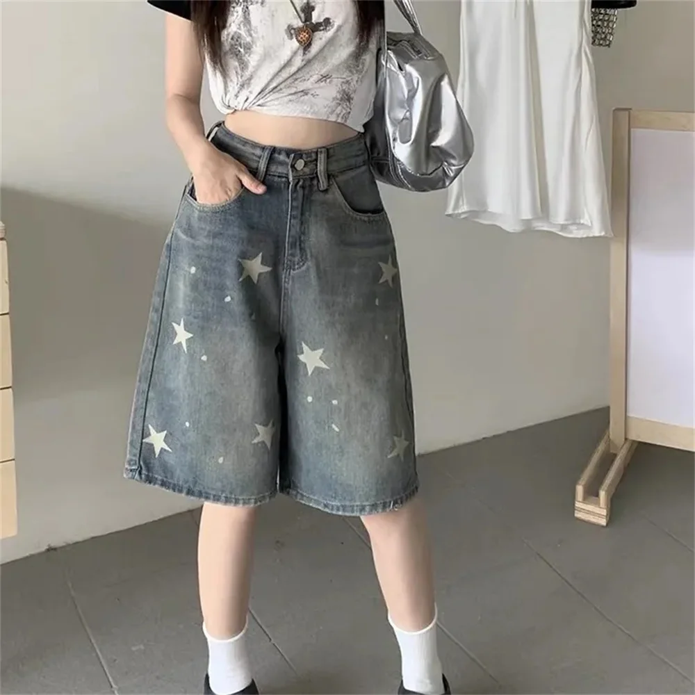 Star Pattern Y2K Denim Shorts Women Streetwear High Waisted Wash Knee Length Jeans Harajuku Chic Summer Wide Leg Shorts Female
Star Pattern Y2K Denim Shorts Women Streetwear High Waisted Wash Knee Length Jeans Harajuku Chic Summer Wide Leg Shorts Female