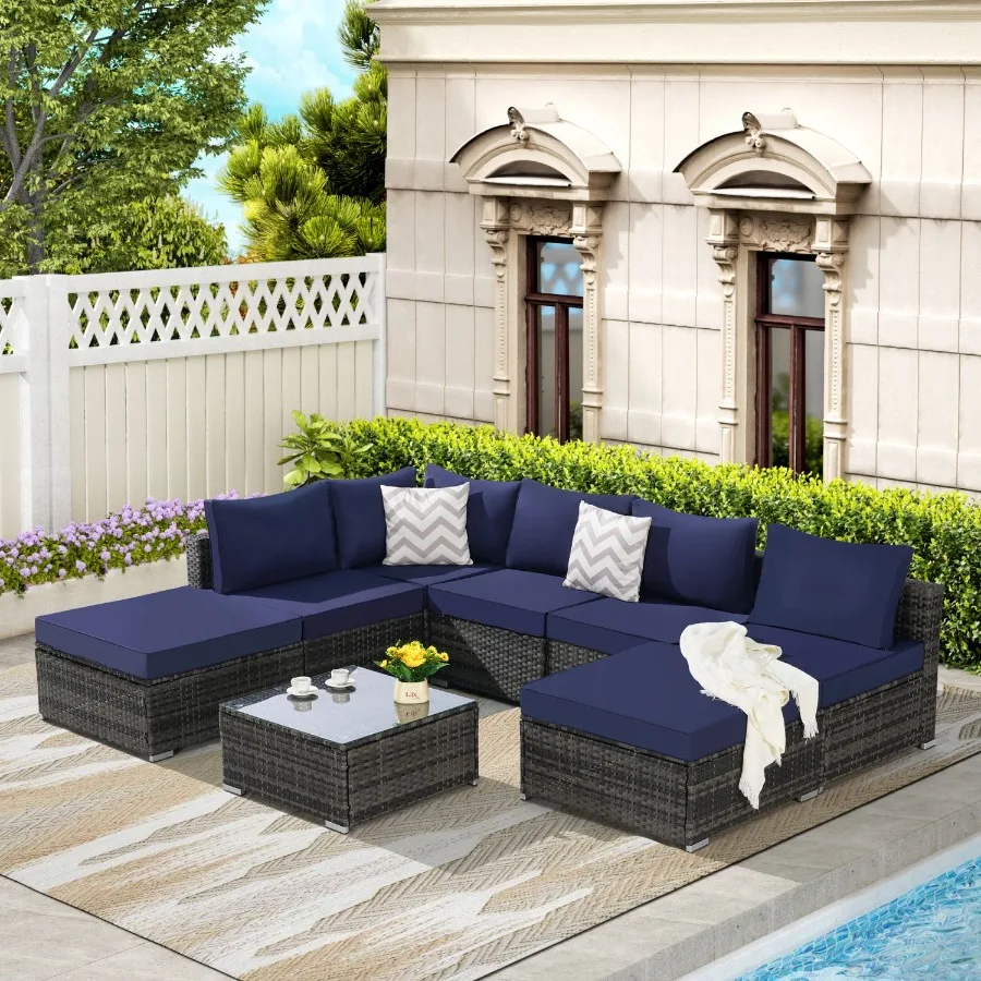 8 Pieces Outdoor Patio Sectional Sofa Couch Wicker Furniture Conversation Sets with Washable Cushions Glass Coffee Table for Ga
8 Pieces Outdoor Patio Sectional Sofa Couch Wicker Furniture Conversation Sets with Washable Cushions Glass Coffee Table for Ga
