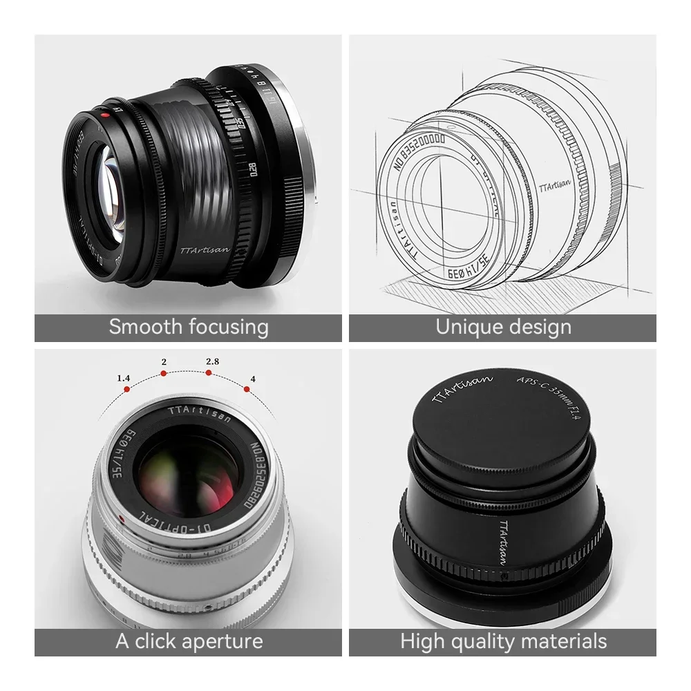 TTArtisan 35mm F1.4 APS-C Prime Lens for Sony E Mount Fujifilm XF Canon M Leica L Nikon Z Panasonic Olympus M43 Camera Lens
TTArtisan 35mm F1.4 APS-C Prime Lens for Sony E Mount Fujifilm XF Canon M Leica L Nikon Z Panasonic Olympus M43 Camera Lens