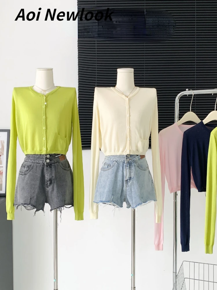 Korean Style O-neck Short Knitted Sweaters Women Thin Cardigan Summer Slim Fashion Sun Protection Top Y2kAoi Mujer
Korean Style O-neck Short Knitted Sweaters Women Thin Cardigan Summer Slim Fashion Sun Protection Top Y2kAoi Mujer