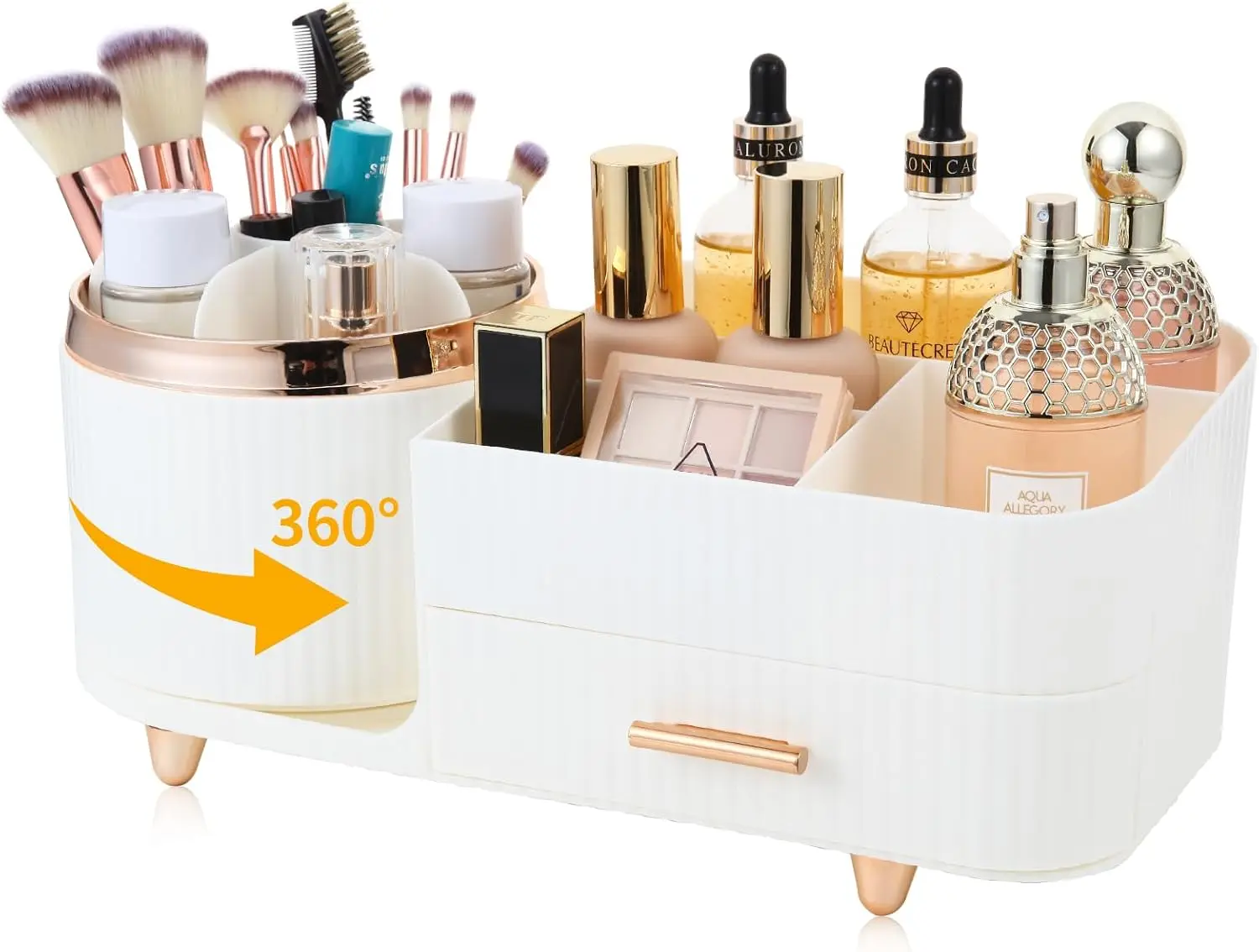 Makeup Organizer Countertop with Drawer 360 Rotating Brush Holder Storage Large Capacity Skincare Cosmetic Display Cases for Vanity Bathroom Desktop, Model 3016 White
Makeup Organizer Countertop with Drawer 360 Rotating Brush Holder Storage Large Capacity Skincare Cosmetic Display Cases for Vanity Bathroom Desktop, Model 3016 White