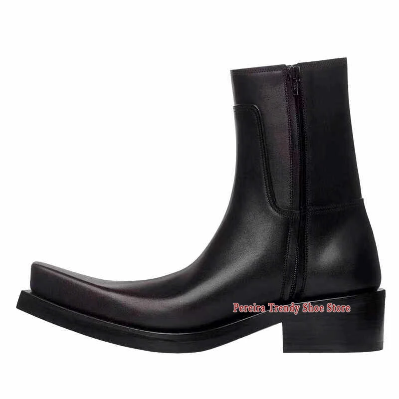 Black Leather Thick Soled Chelsea Boots Trendy Upturned Square Toe Side Zipper Short Boots Outdoor Men's Business Casual Shoes
Black Leather Thick Soled Chelsea Boots Trendy Upturned Square Toe Side Zipper Short Boots Outdoor Men's Business Casual Shoes