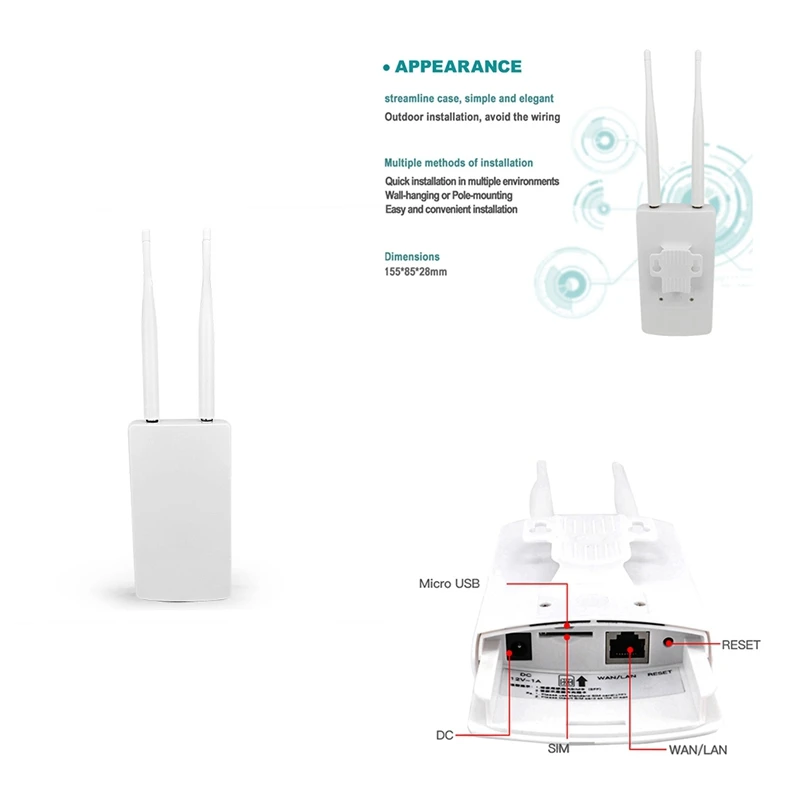 Наружный водонепроницаемый смарт-роутер CPE905 4G RJ45 WAN LAN Wi-Fi модем внешняя антенна CPE
Наружный водонепроницаемый смарт-роутер CPE905 4G RJ45 WAN LAN Wi-Fi модем внешняя антенна CPE