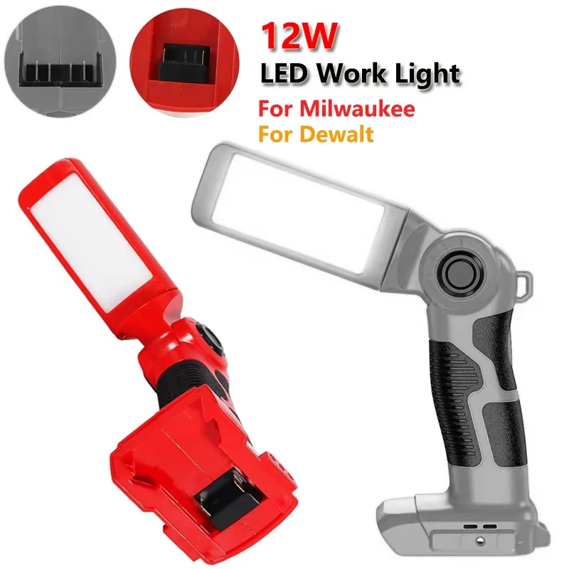 12W Tool Light Led Work Light For Dewalt For Milwaukee 18V Lithium Battery Flashlight Outdoor with USB 90 Degree Pivoting Head
12W Tool Light Led Work Light For Dewalt For Milwaukee 18V Lithium Battery Flashlight Outdoor with USB 90 Degree Pivoting Head