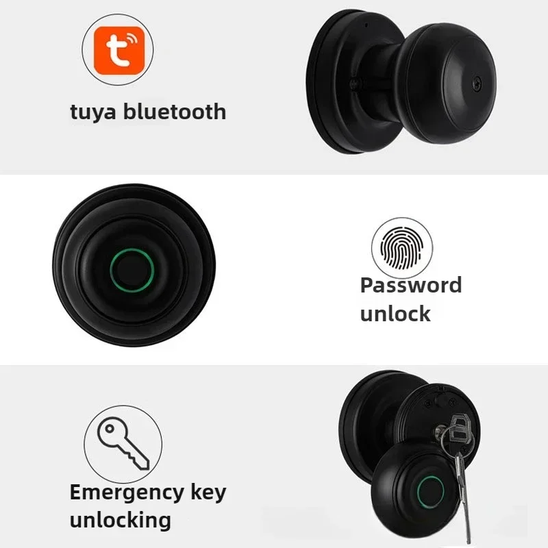 Tuya APP-fingerprint-key Dual Mode Suitable for Office Bedroom Home Electronic Lock Black 35-55mm with Key Smart Spherical Lock
Tuya APP-fingerprint-key Dual Mode Suitable for Office Bedroom Home Electronic Lock Black 35-55mm with Key Smart Spherical Lock