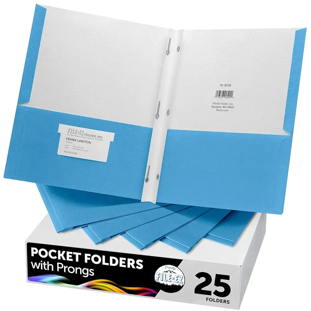 -EZ Two-Pocket Folders with 3-Prong Fasteners, Light Blue Color, 25-Pack, Durable Textured Paper, Matte Finish, Letter Sheet
-EZ Two-Pocket Folders with 3-Prong Fasteners, Light Blue Color, 25-Pack, Durable Textured Paper, Matte Finish, Letter Sheet