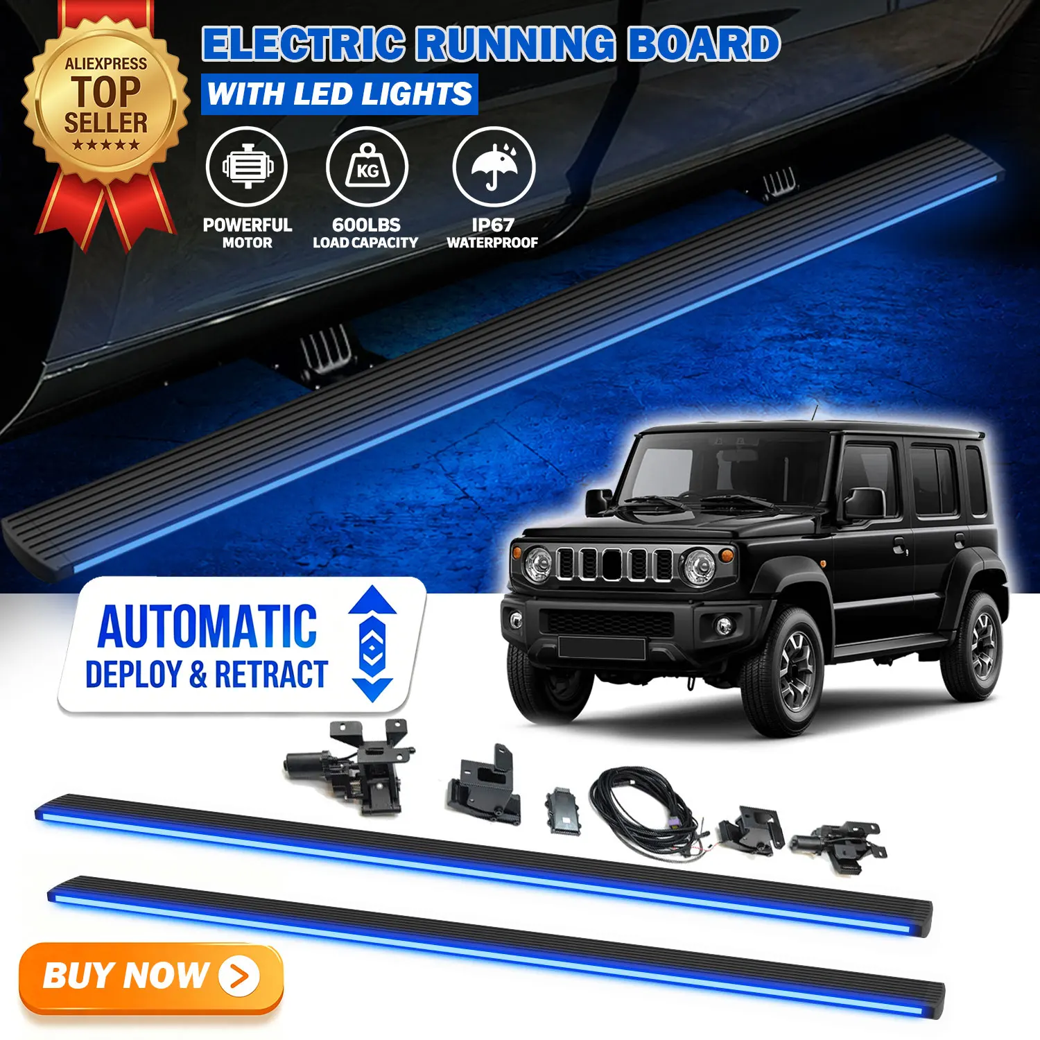 Fits For Suzuki Jimny 5DR 2019-2026 Deployable Power Electric Running Boards with LED Light Strips Side Step Nerf Bars
Fits For Suzuki Jimny 5DR 2019-2026 Deployable Power Electric Running Boards with LED Light Strips Side Step Nerf Bars