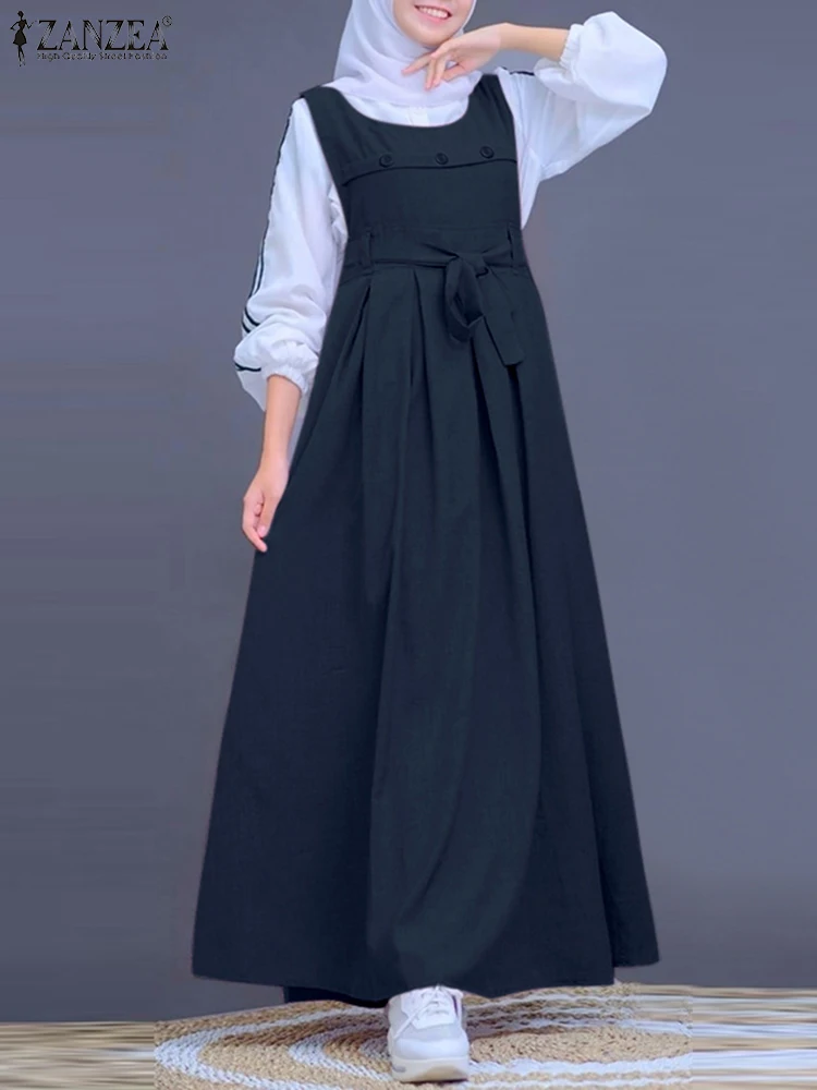 2025 ZANZEA Spring Casual Solid Long Dress Muslim Abaya Robe Femme Loose Kaftan Islamic Clothing Women Sleeveless Overalls Dress
2025 ZANZEA Spring Casual Solid Long Dress Muslim Abaya Robe Femme Loose Kaftan Islamic Clothing Women Sleeveless Overalls Dress
