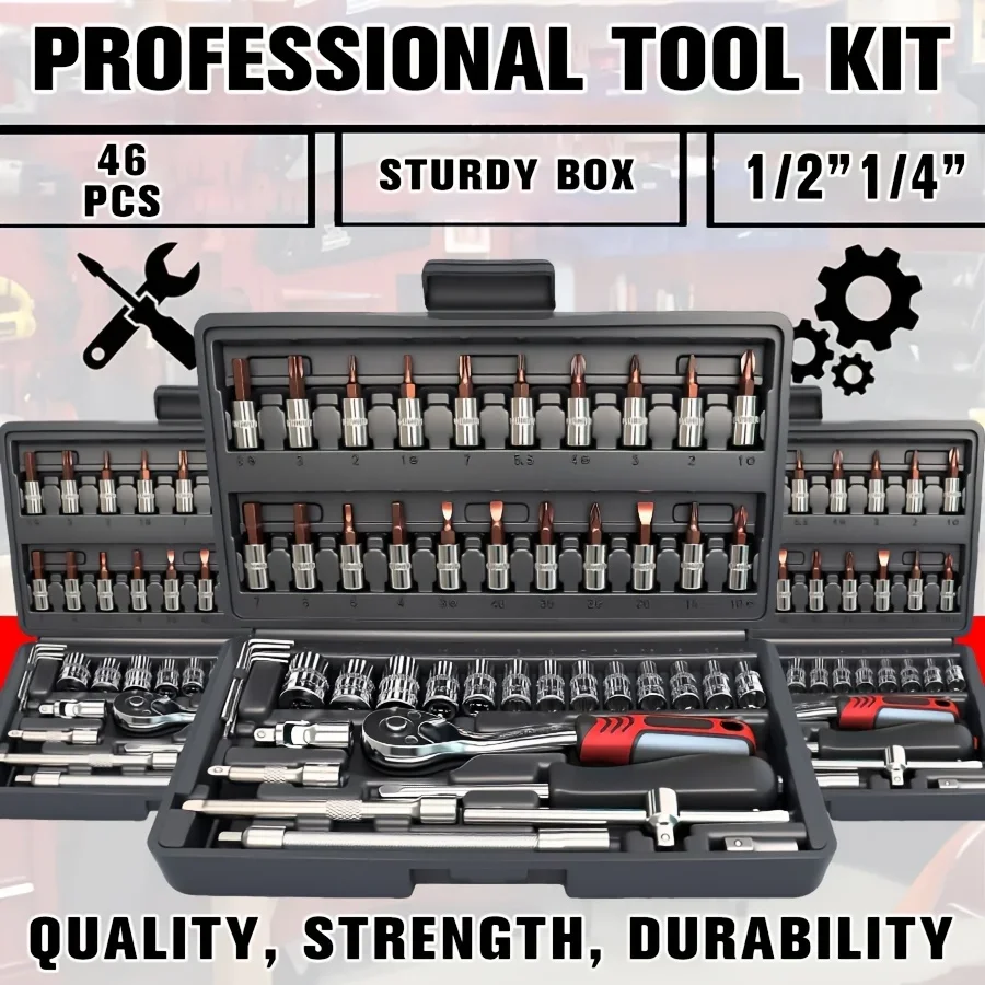 Heavy-duty 1/4-inch drive socket set, including quick-release ratchet wrench, screwdriver set and extension bar FQ4553-fro
Heavy-duty 1/4-inch drive socket set, including quick-release ratchet wrench, screwdriver set and extension bar FQ4553-fro