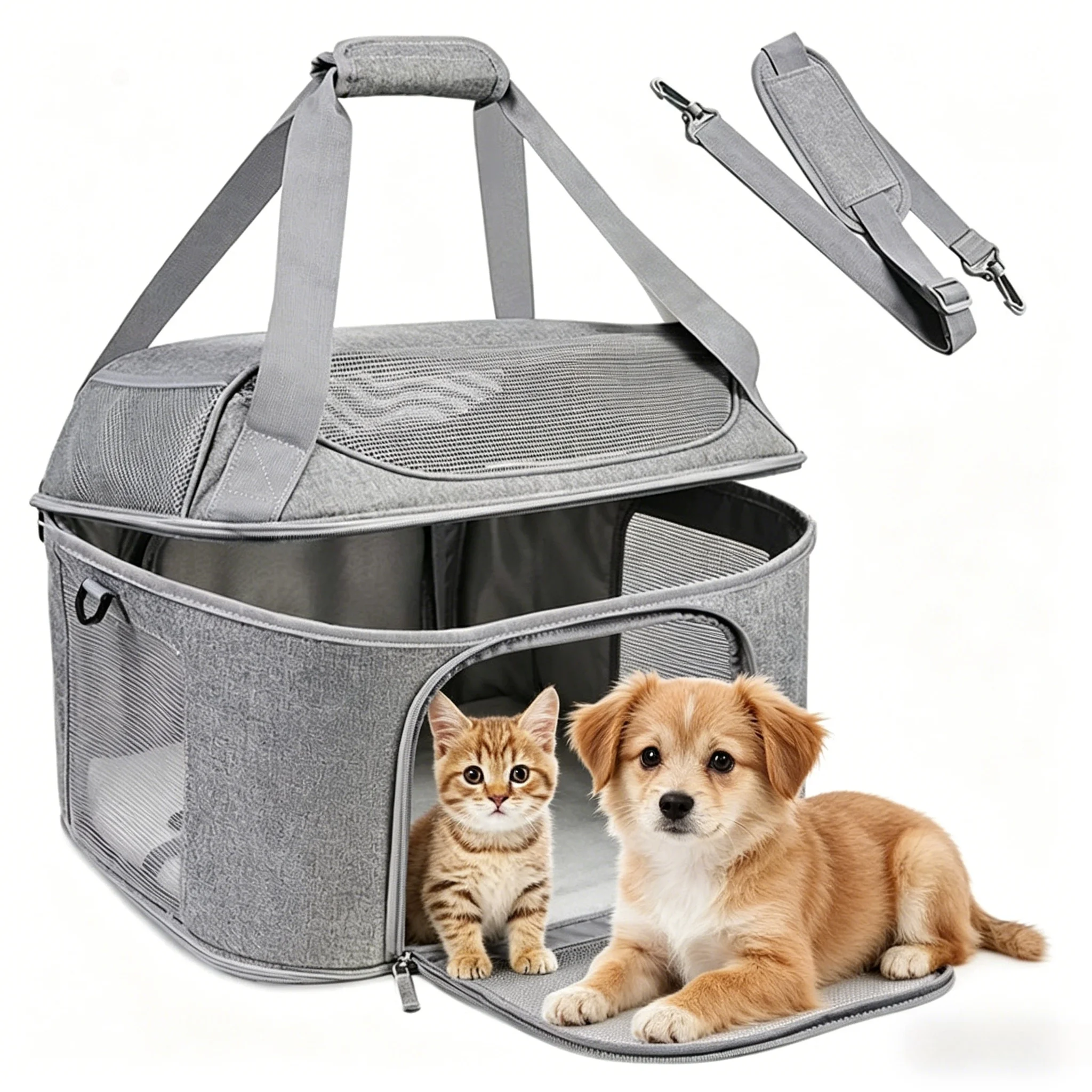 Soft-Sided Cat/Dog/Pet Carrier, Collapsible Pets Travel Carriers for Big Cats/Small Dogs with Shoulder Strap & Removable Mat
Soft-Sided Cat/Dog/Pet Carrier, Collapsible Pets Travel Carriers for Big Cats/Small Dogs with Shoulder Strap & Removable Mat