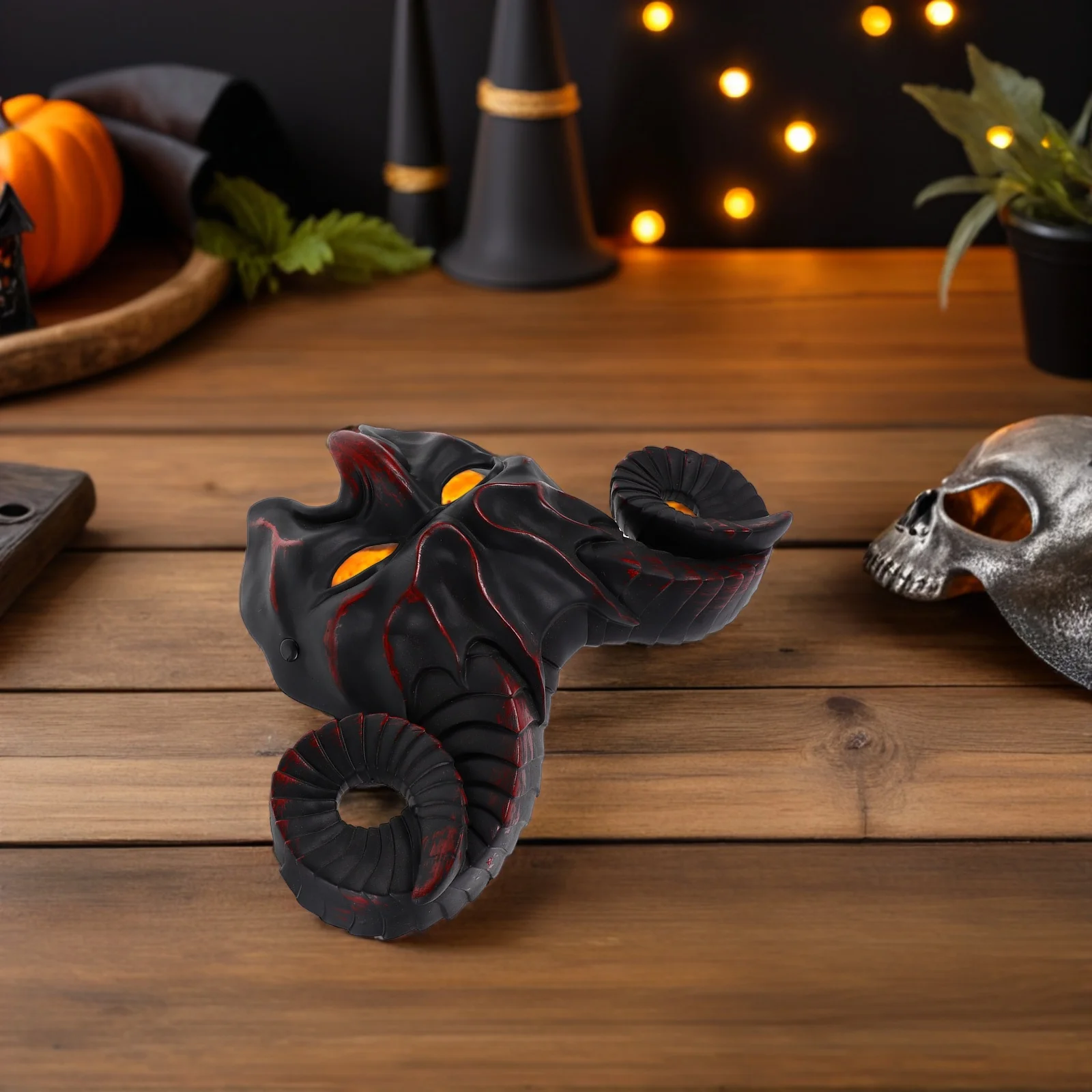 2Pcs Goat Skull Mask RAM Horns Half Face Scary Masquerade Mask Halloween Cosplay Costume Party Props Black Gold 
2Pcs Goat Skull Mask RAM Horns Half Face Scary Masquerade Mask Halloween Cosplay Costume Party Props Black Gold