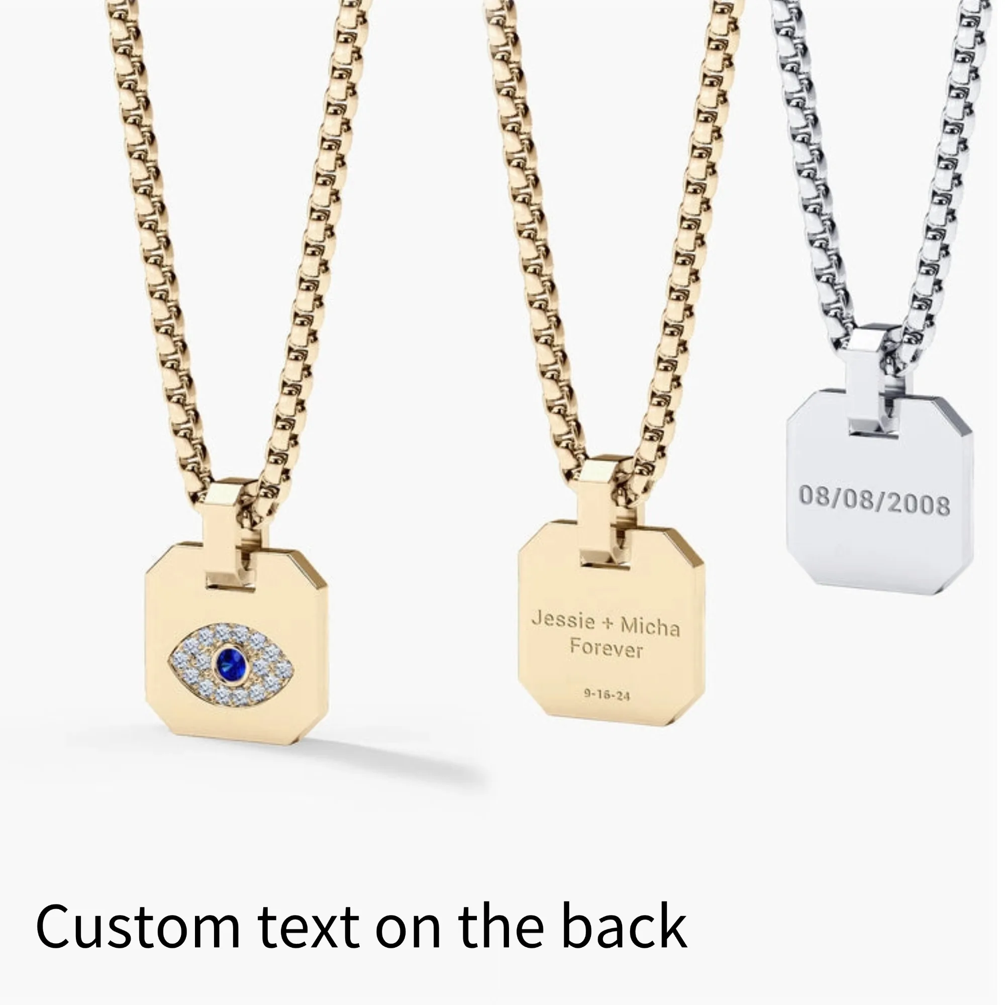 EVIL EYE Dog Tag Pendant Stainless steel 18K Gold-plated Necklace Custom Text on Back Sapphire and Diamonds Charm Gift for Women
EVIL EYE Dog Tag Pendant Stainless steel 18K Gold-plated Necklace Custom Text on Back Sapphire and Diamonds Charm Gift for Women