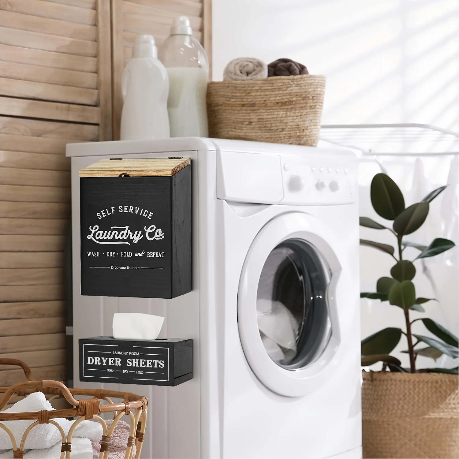 Set of 2 Magnetic Lint And Dryer Sheet Holder Set for Laundry Room, Farmhouse Wooden Lint Trash Can with Lid And Dryer Sheet Dis
Set of 2 Magnetic Lint And Dryer Sheet Holder Set for Laundry Room, Farmhouse Wooden Lint Trash Can with Lid And Dryer Sheet Dis