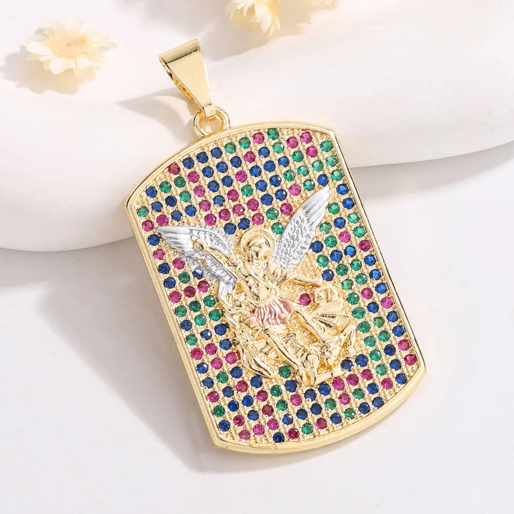 Luck Fashion Hot Sale Hip Hop Religion Catholic Archangel Michael Colored Zircon Necklace Pendant Party Birthday Gift
Luck Fashion Hot Sale Hip Hop Religion Catholic Archangel Michael Colored Zircon Necklace Pendant Party Birthday Gift