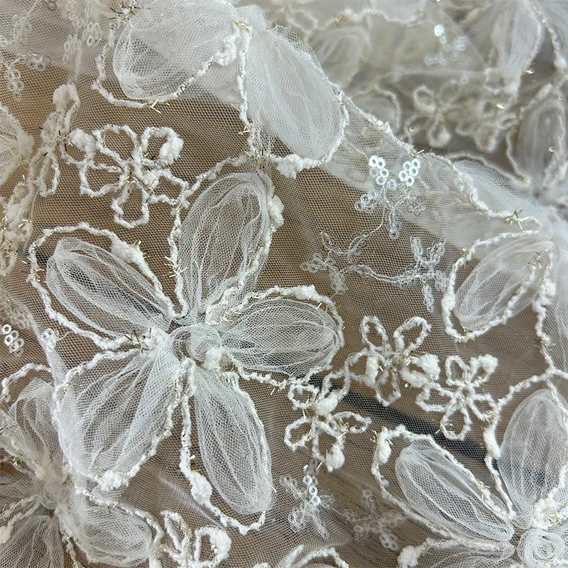 3D Embroidered Sequin Mesh Fabric Lace Netting Material For Dresses Clothing Design DIY Sewing Special Technique Textile
3D Embroidered Sequin Mesh Fabric Lace Netting Material For Dresses Clothing Design DIY Sewing Special Technique Textile