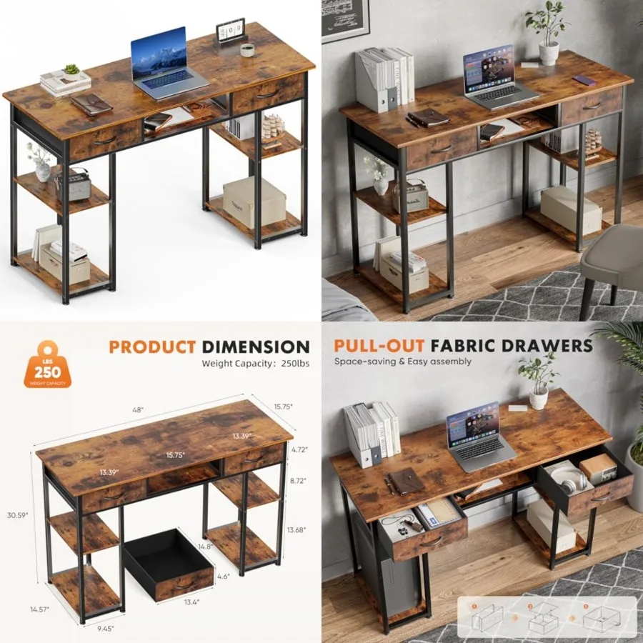 Desk with Fabric Drawers, Computer Office Gaming Writing Study 4 Storage Shelves Table for Home Office Bedroom PC Desk
Desk with Fabric Drawers, Computer Office Gaming Writing Study 4 Storage Shelves Table for Home Office Bedroom PC Desk