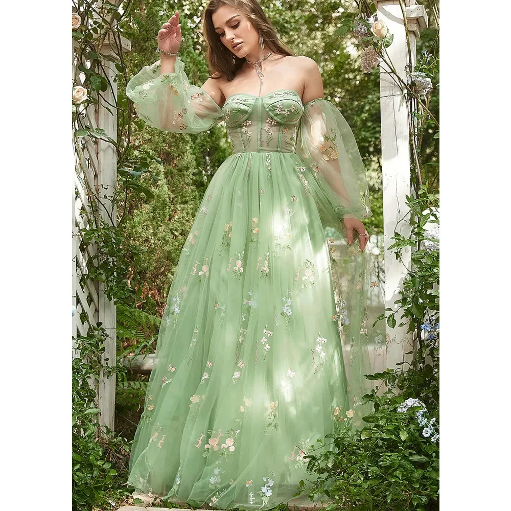 Mint Green Fairy Prom Dress Off The Shoulder Long Sleeve Floor Length A Line Floral Tulle Party Sweet 16 Dress Vestidos In Stock
Mint Green Fairy Prom Dress Off The Shoulder Long Sleeve Floor Length A Line Floral Tulle Party Sweet 16 Dress Vestidos In Stock