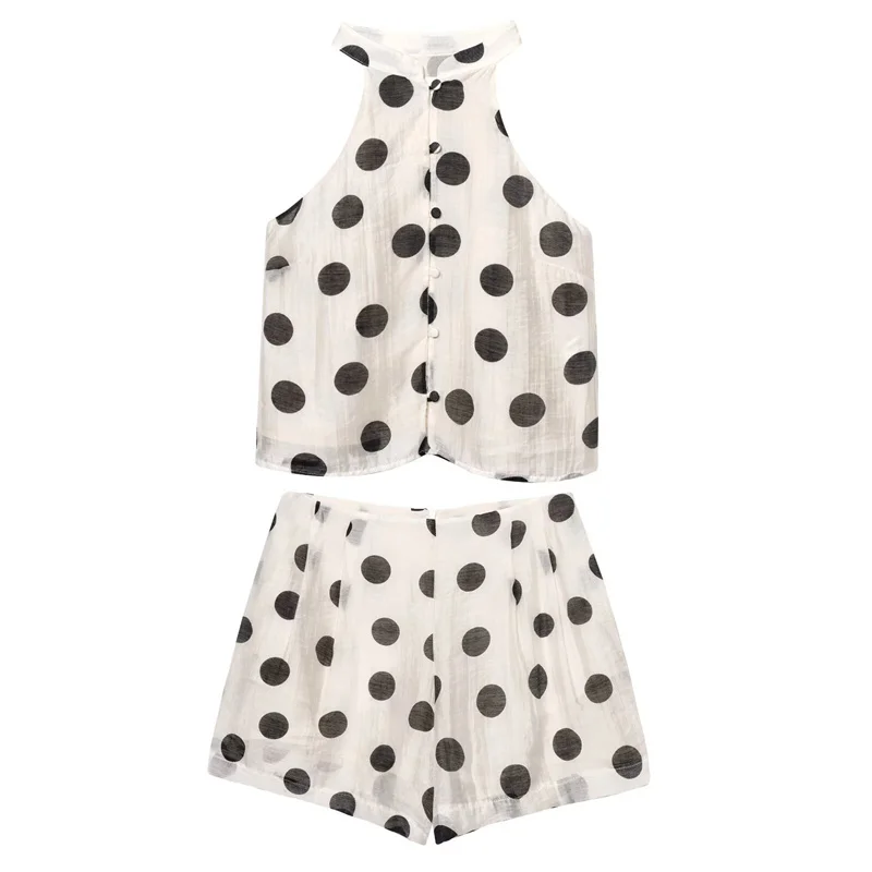 2025 New Women's suits for Summer Polka dot embellished halterneck collar top shorts set Sexy and fashionable Casual personality
2025 New Women's suits for Summer Polka dot embellished halterneck collar top shorts set Sexy and fashionable Casual personality