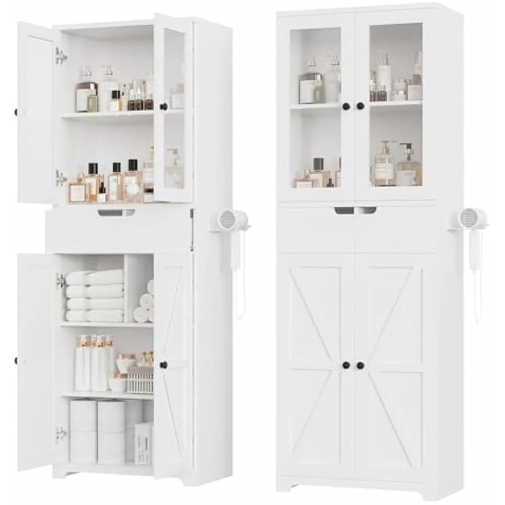 67" Tall Bathroom Storage Cabinet, Freestanding Floor Storage W Glass Doors and Drawers, Linen Bathroom Cabinet for Laundry Room
67" Tall Bathroom Storage Cabinet, Freestanding Floor Storage W Glass Doors and Drawers, Linen Bathroom Cabinet for Laundry Room