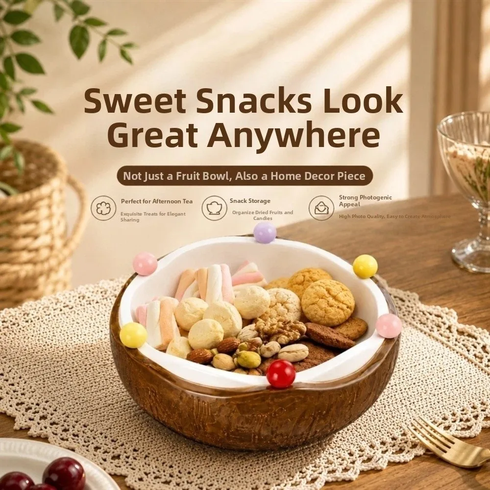 Ceramic Fruit Bowl with Fork Decoration Imitation Coconut Shell Coconut Fruit Serving Plate Large Capacity Snack Plate
Ceramic Fruit Bowl with Fork Decoration Imitation Coconut Shell Coconut Fruit Serving Plate Large Capacity Snack Plate