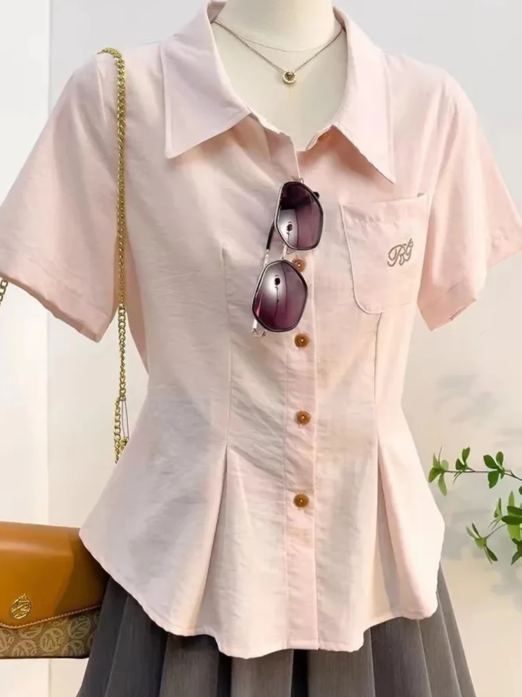 Summer Sweet Pink Shirt Women Fashion Back Lace Up Embroidery Cute Blouse Chic Female Casual Short Sleeve Preppy Style Ins Tops
Summer Sweet Pink Shirt Women Fashion Back Lace Up Embroidery Cute Blouse Chic Female Casual Short Sleeve Preppy Style Ins Tops