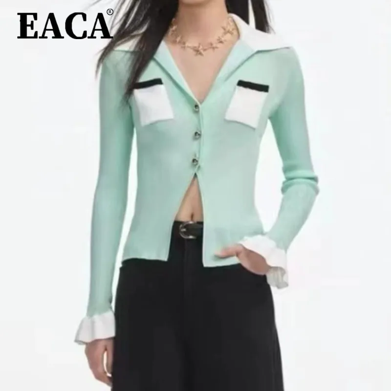 EACA 2025 Summer Color Block V-Neck Slim Cardigan Lightweight Knit Top Youthful Casual Outfit Breathable Lace Trim Beach CoverUp
EACA 2025 Summer Color Block V-Neck Slim Cardigan Lightweight Knit Top Youthful Casual Outfit Breathable Lace Trim Beach CoverUp