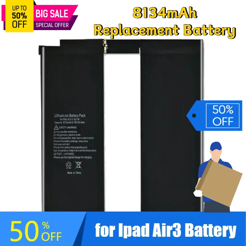 Сменный аккумулятор емкостью 8134 мАч для планшета Ipad Air3 Pro10.5 2nd A2134/A2123/A2152/A2153
Сменный аккумулятор емкостью 8134 мАч для планшета Ipad Air3 Pro10.5 2nd A2134/A2123/A2152/A2153