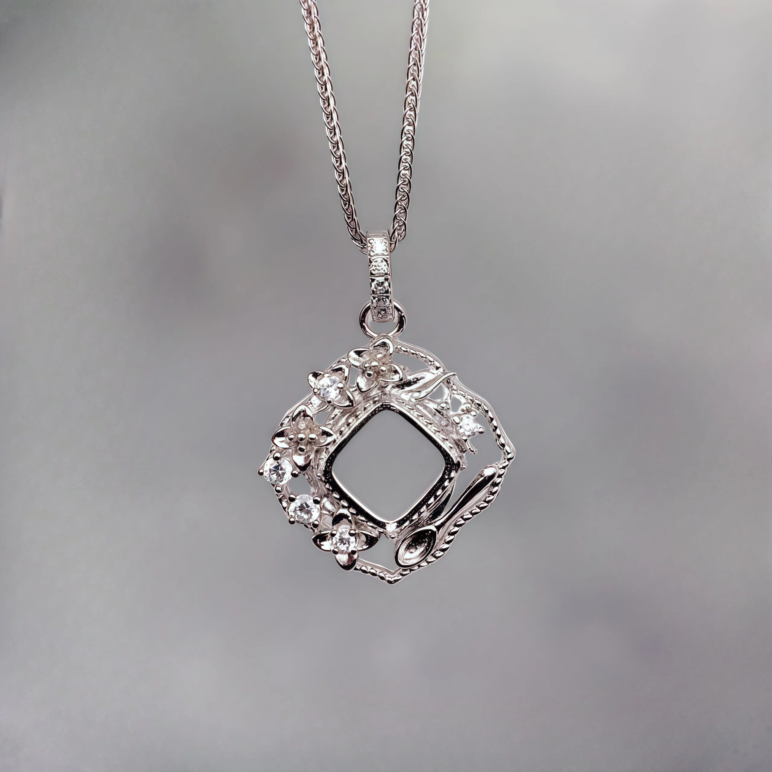 L S925 Sterling Silver DIY Empty Holder Pendant Settings 8mm Square Stone Fine Charm Jewelry Luxury Fashion Design for Woman
L S925 Sterling Silver DIY Empty Holder Pendant Settings 8mm Square Stone Fine Charm Jewelry Luxury Fashion Design for Woman