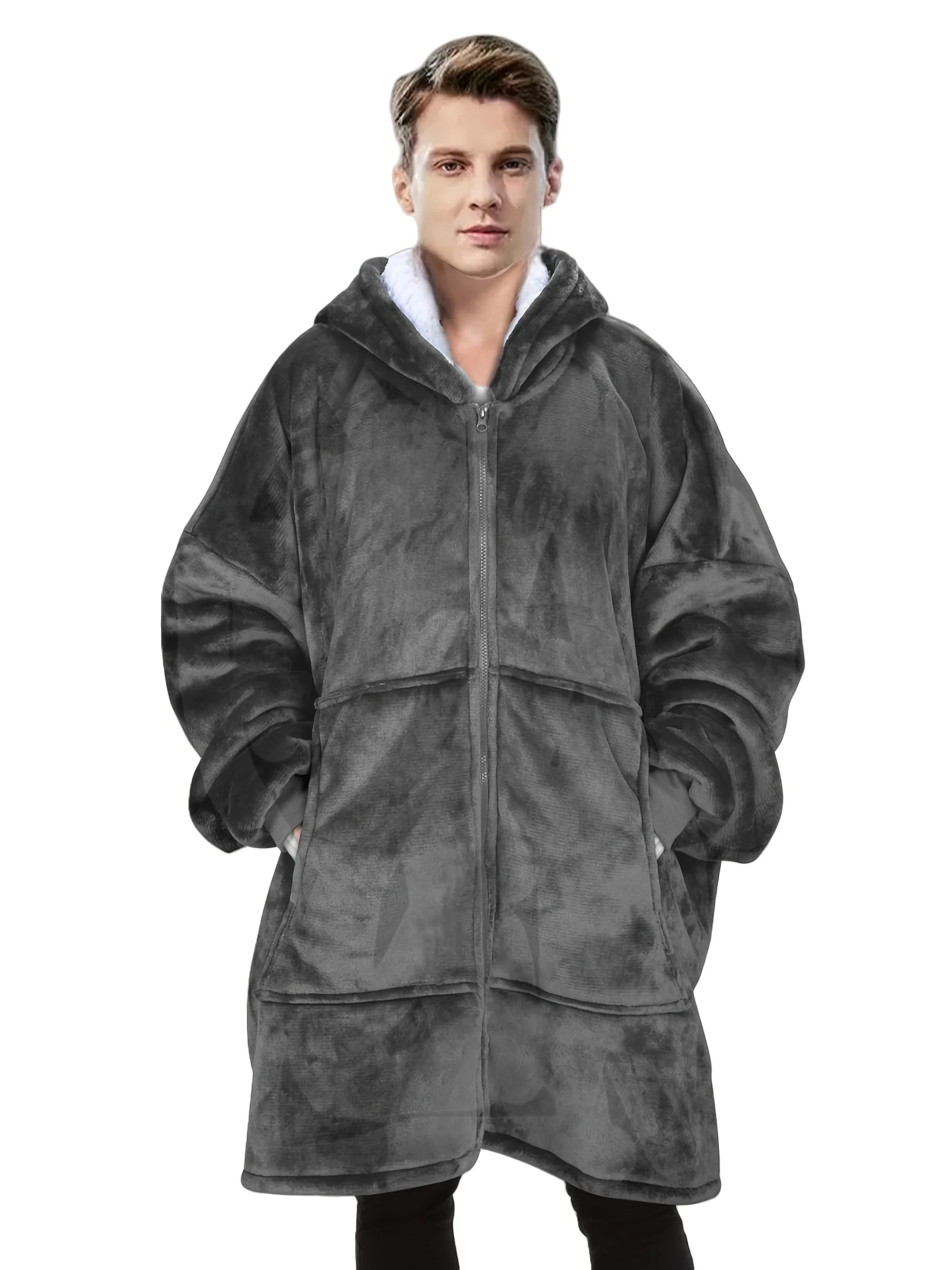 Мужская куртка свободного кроя с капюшоном, темно-серая. Уютный зимний халат с карманами. Идеально подходит для дома и повседневной одежды.
Мужская куртка свободного кроя с капюшоном, темно-серая. Уютный зимний халат с карманами. Идеально подходит для дома и повседневной одежды.