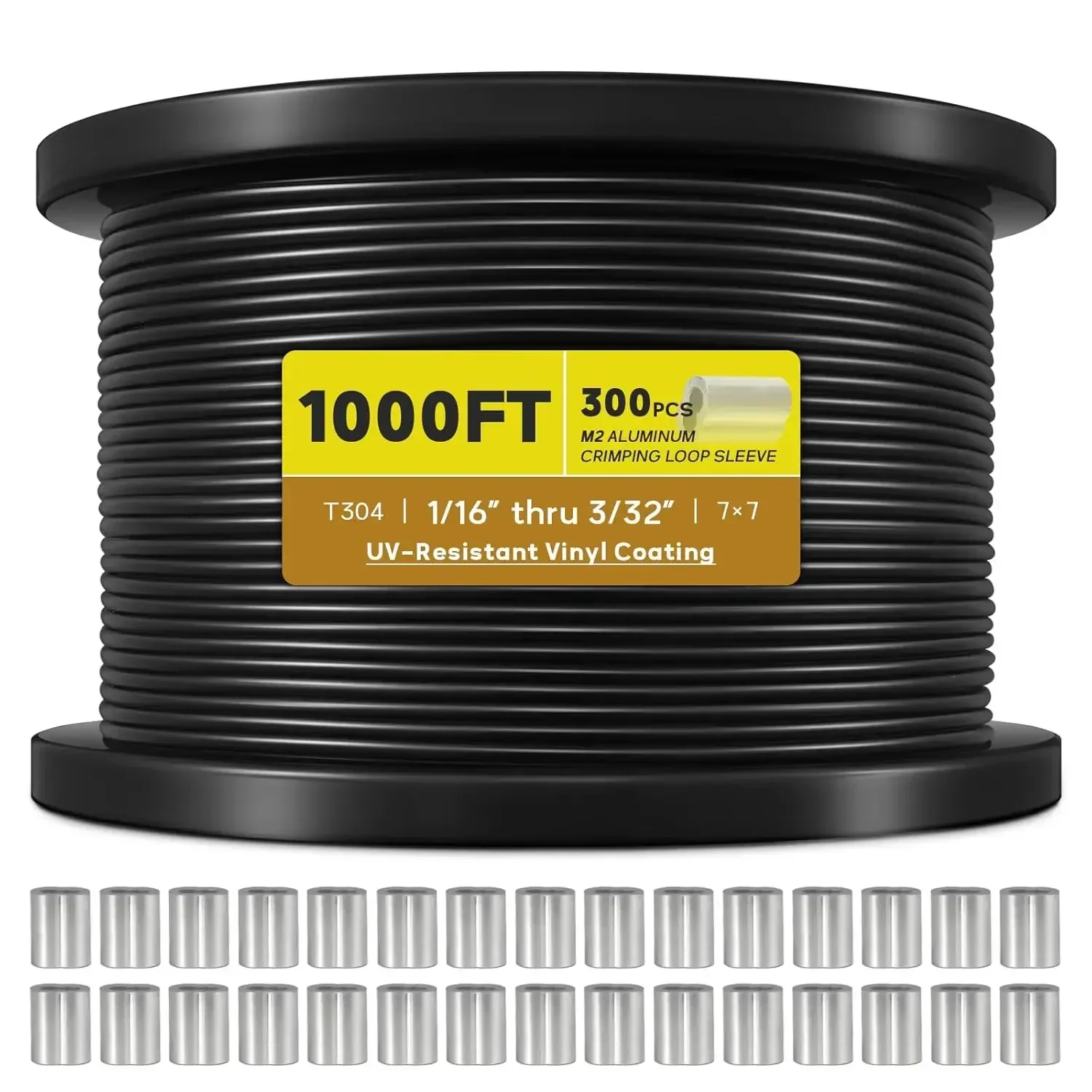 Vinyl Coated Wire Rope 1/16 Inch Overmolded to 3/32 Inch, 1000FT 304 Stainless Steel Cable with 300 Pcs Crimping Sleeves for
Vinyl Coated Wire Rope 1/16 Inch Overmolded to 3/32 Inch, 1000FT 304 Stainless Steel Cable with 300 Pcs Crimping Sleeves for