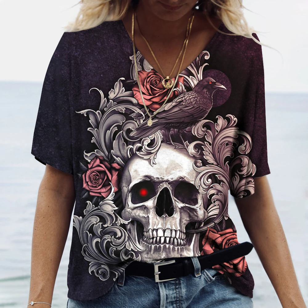 Skulls T-shirt Women's Shirt Fashion Short Sleeve New Casual Top Tee Ladies Girl Clothing V Neck T Shirt For Women
Skulls T-shirt Women's Shirt Fashion Short Sleeve New Casual Top Tee Ladies Girl Clothing V Neck T Shirt For Women