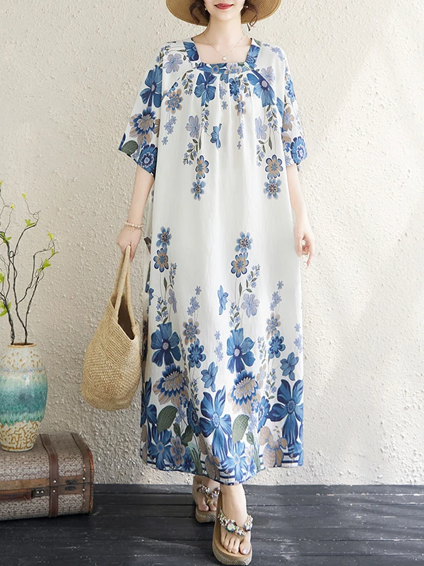 Retro Print Silk Cotton Maternity Summer Short Sleeve Loose plus Size Vacation Style Mid-aged Women's Dress Nightgown
Retro Print Silk Cotton Maternity Summer Short Sleeve Loose plus Size Vacation Style Mid-aged Women's Dress Nightgown