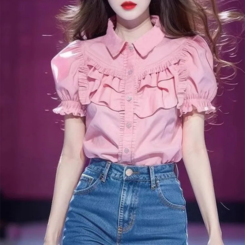 Summer New Turn-Down Collar Casual Ruffles Patchwork Loose Women's Wear Casual Fashion Single Breasted Short Sleeve Shirt
Summer New Turn-Down Collar Casual Ruffles Patchwork Loose Women's Wear Casual Fashion Single Breasted Short Sleeve Shirt