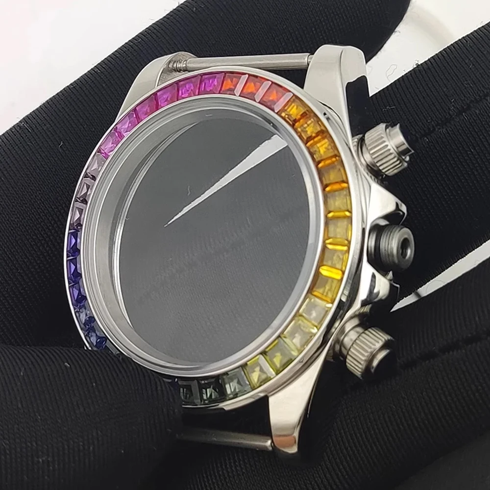 Chronograph Watch Case 39mm, Rhinestone Artificial Diamond Bezel Insert, Stainless Steel, Sapphire Glass Case, for VK63 Movement
Chronograph Watch Case 39mm, Rhinestone Artificial Diamond Bezel Insert, Stainless Steel, Sapphire Glass Case, for VK63 Movement