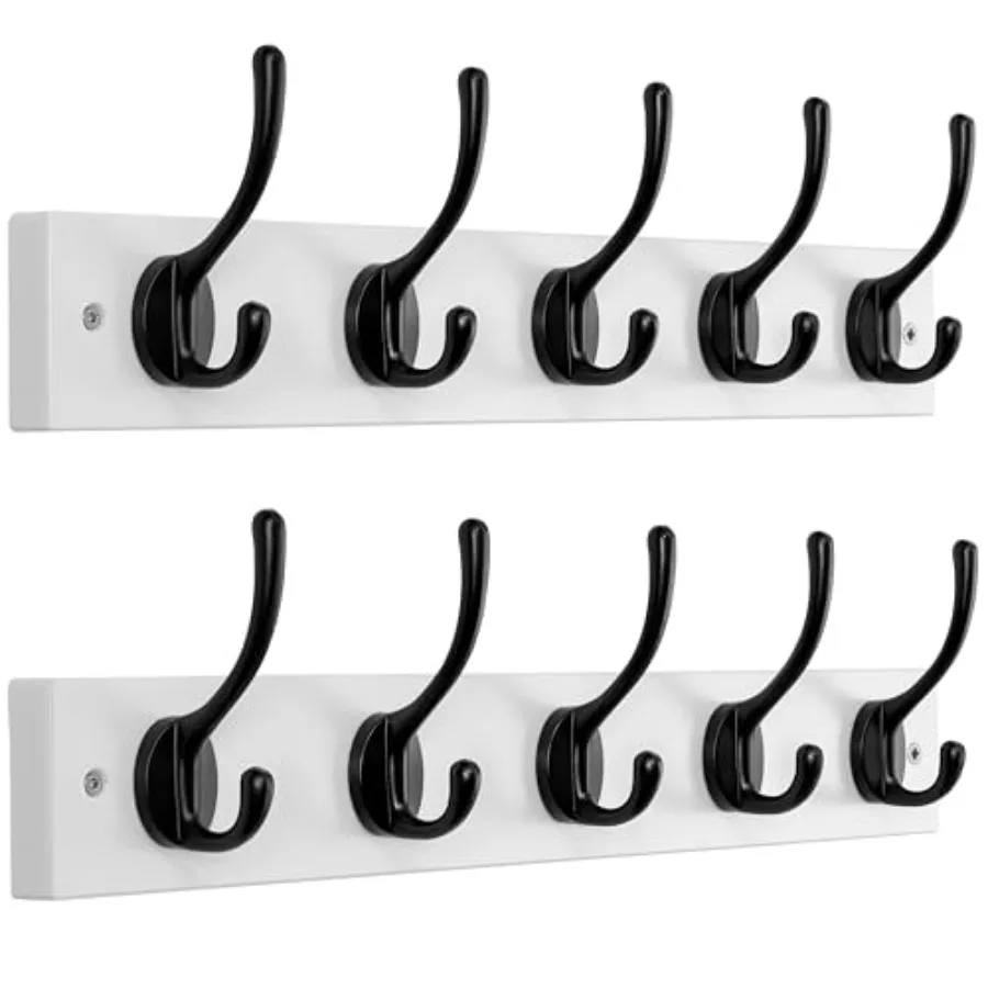 Wall Mounted Coat Rack: 16" Hole to Hole Coat Hook Hanger with 5 Metal Hooks for Hanging Coats Towels Hats Clothes White and Bl
Wall Mounted Coat Rack: 16" Hole to Hole Coat Hook Hanger with 5 Metal Hooks for Hanging Coats Towels Hats Clothes White and Bl