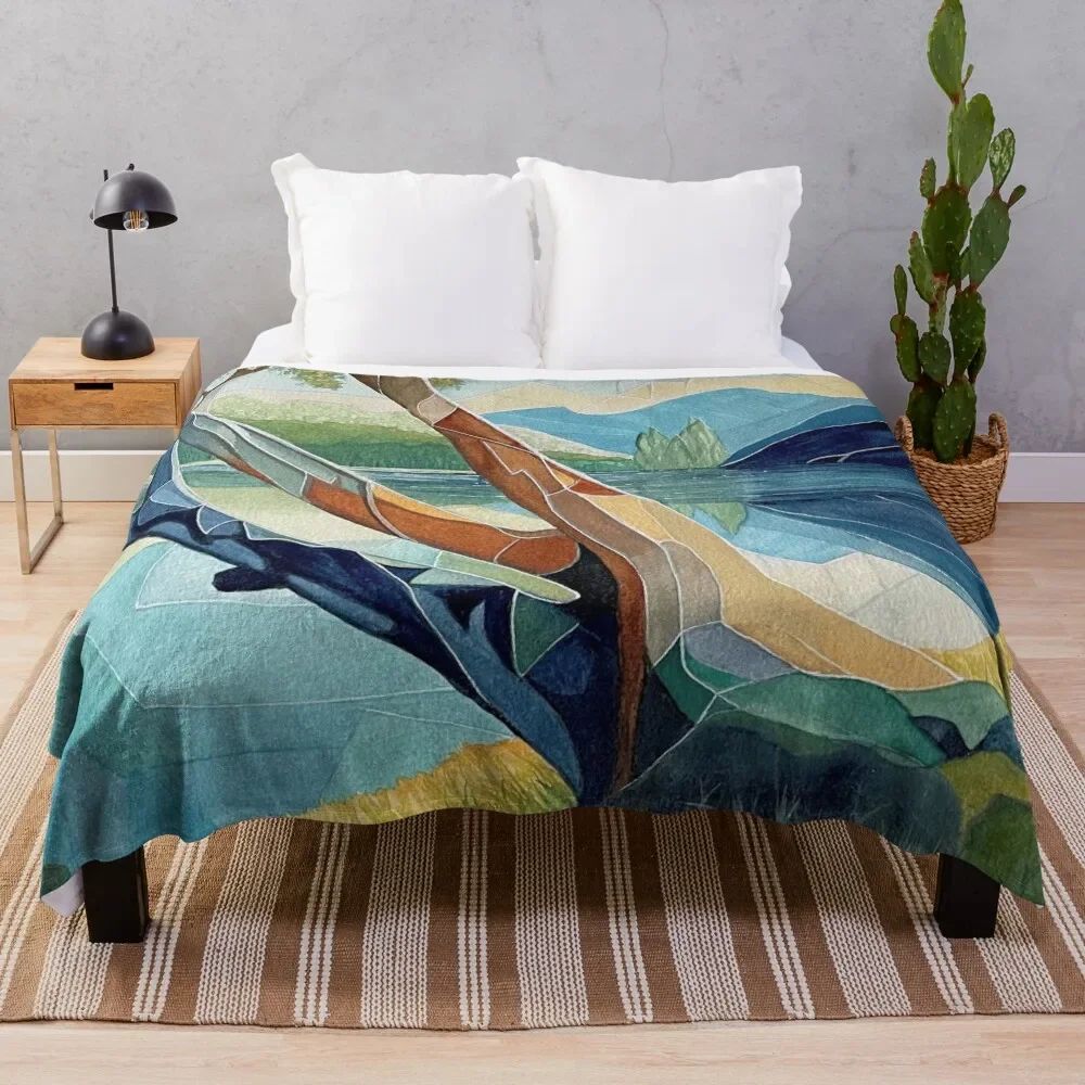 Abstract watercolour of an old gum tree and mountains reflected on the river Throw Blanket
Abstract watercolour of an old gum tree and mountains reflected on the river Throw Blanket