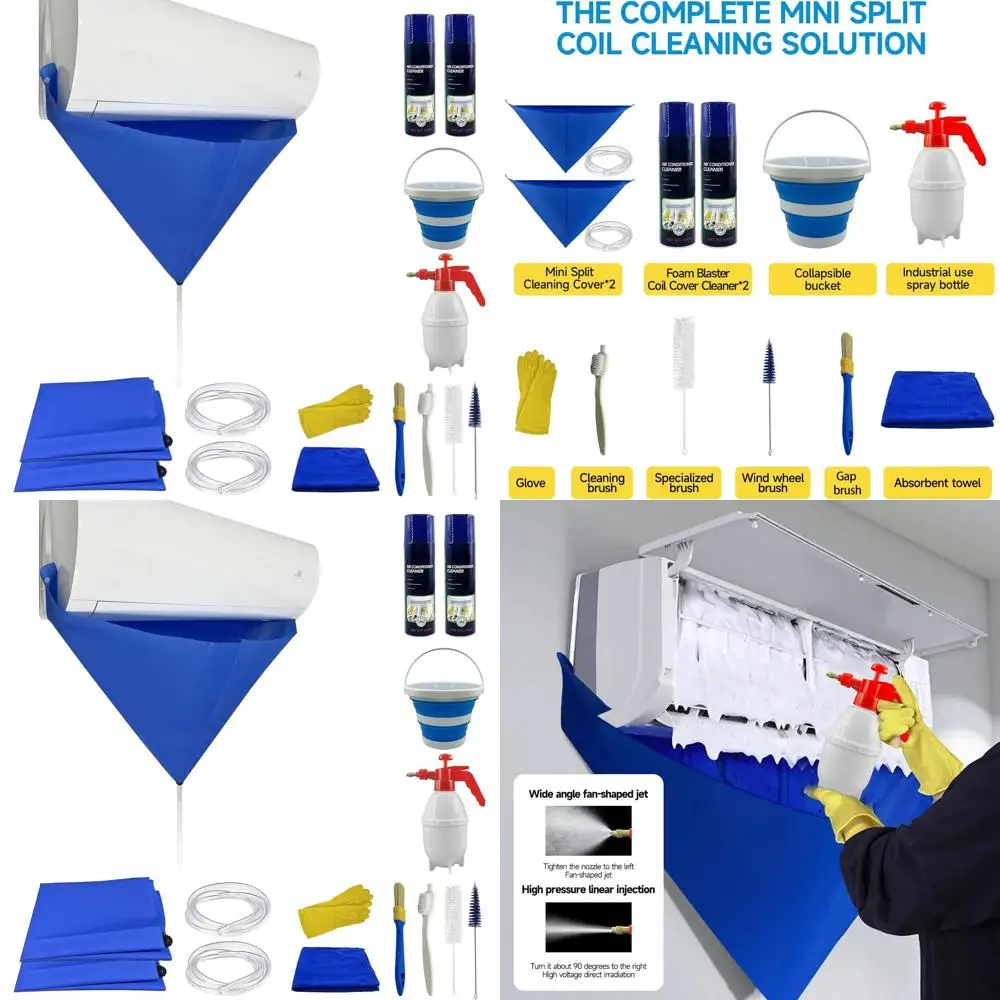 AC Mini Split Cleaning Kit: 2x Cleaner Bottles, 2x Waterproof Covers, 4 Cleaning Tools, Spray Bottle
AC Mini Split Cleaning Kit: 2x Cleaner Bottles, 2x Waterproof Covers, 4 Cleaning Tools, Spray Bottle