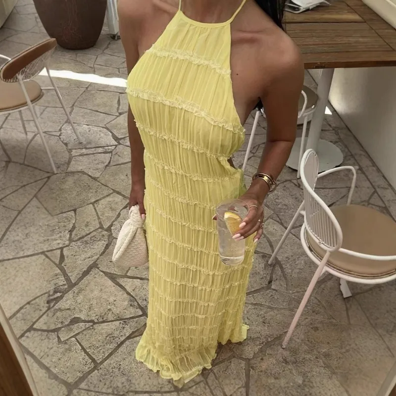 Tuularose Sexy Backless Pleated Dress Women Summer Fashion Lace-up Lace Beach Holiday Dress Solid Loose Casual Neck Party Dress
Tuularose Sexy Backless Pleated Dress Women Summer Fashion Lace-up Lace Beach Holiday Dress Solid Loose Casual Neck Party Dress