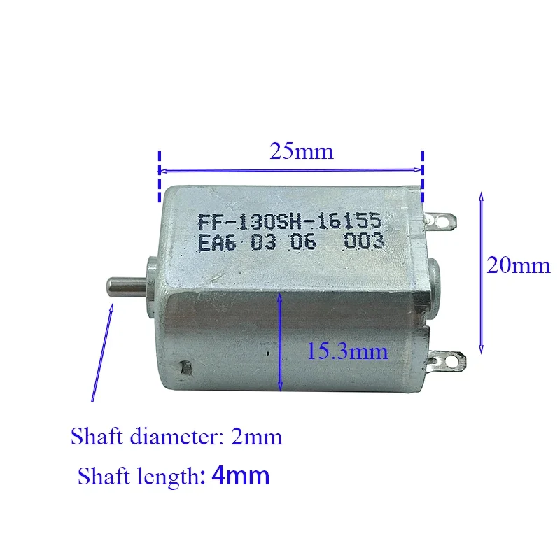 FF-130SH-16155 Micro 130 DC Motor 3V-12V 17500RPM High Speed Carbon Brush Mini 20mm Motor for DIY Hobby Robot Toy Model
FF-130SH-16155 Micro 130 DC Motor 3V-12V 17500RPM High Speed Carbon Brush Mini 20mm Motor for DIY Hobby Robot Toy Model