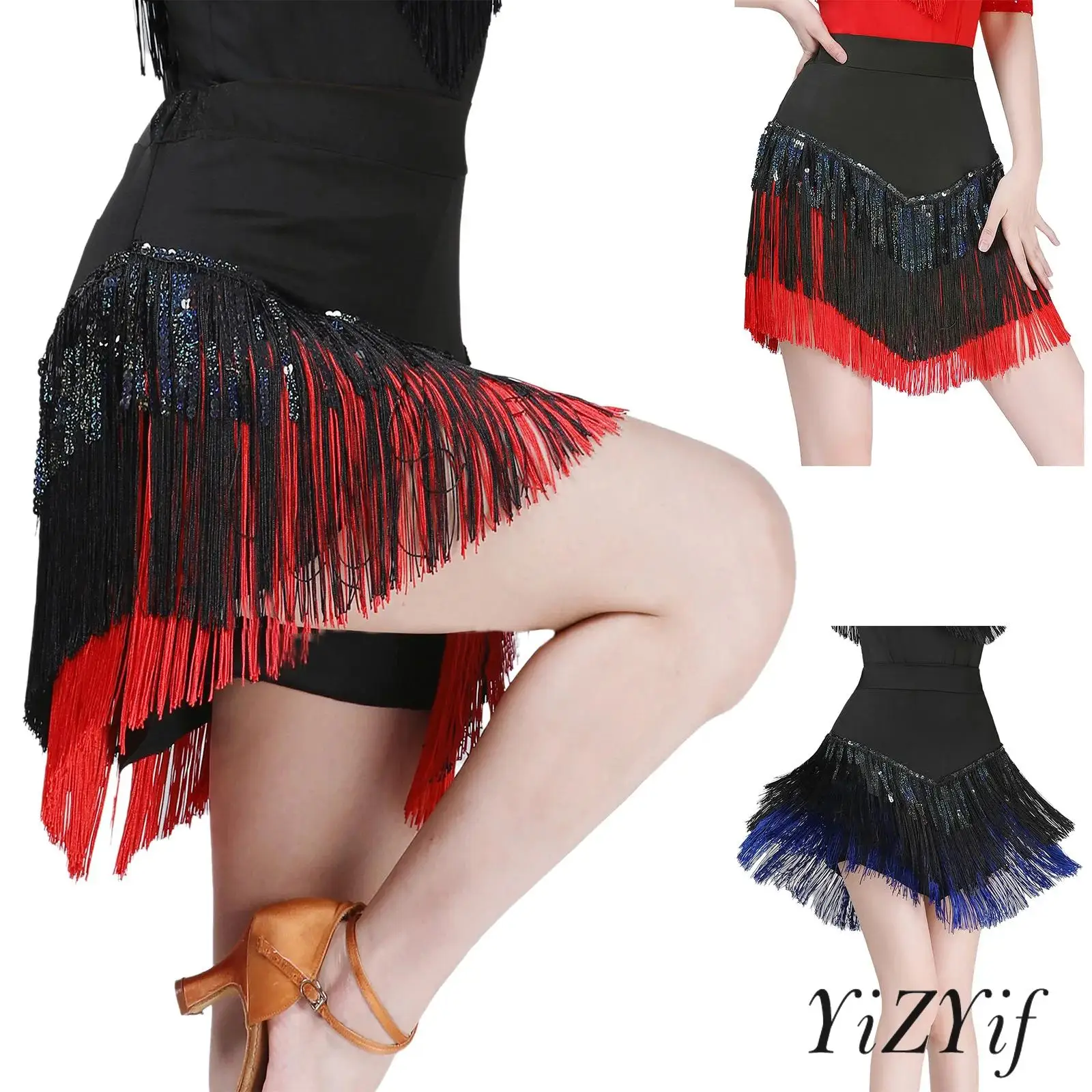 Adult Womens Latin Tango Tassel Skirt Shiny Sequin Contrast Color Fringe High Waist Irregular Hem Short Skirt for Dance Costume
Adult Womens Latin Tango Tassel Skirt Shiny Sequin Contrast Color Fringe High Waist Irregular Hem Short Skirt for Dance Costume