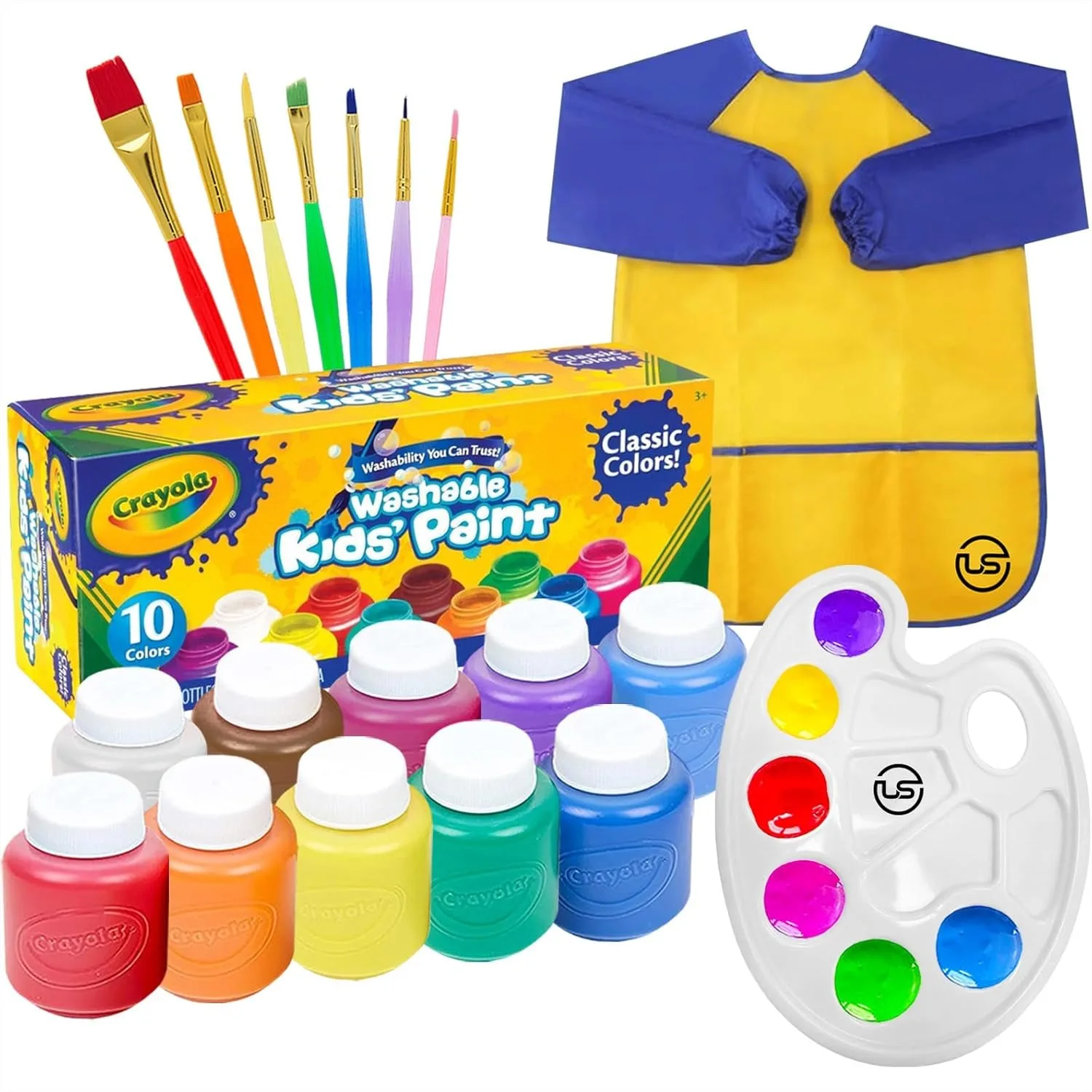 Kids Painting Set 10 Colors Washable Tempera Paint with 7 Brushes Palette Smock Art Supplies for Toddlers
Kids Painting Set 10 Colors Washable Tempera Paint with 7 Brushes Palette Smock Art Supplies for Toddlers