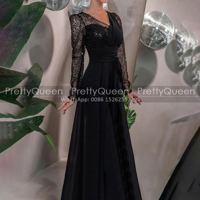 Customized Black Sequins Mother of the Bride Dresses With Sheer Long Sleeves A Line V Neck Prom Dress Party
Customized Black Sequins Mother of the Bride Dresses With Sheer Long Sleeves A Line V Neck Prom Dress Party