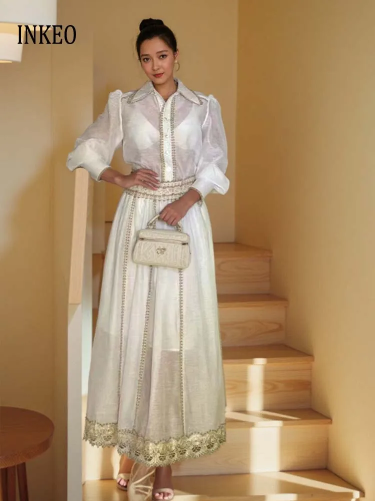 Elegant 2 Piece set for women 2025 New Luxury Lace patchwork shirt and long skirt Spring Autumn Long sleeve shirt INKEO 5D126
Elegant 2 Piece set for women 2025 New Luxury Lace patchwork shirt and long skirt Spring Autumn Long sleeve shirt INKEO 5D126