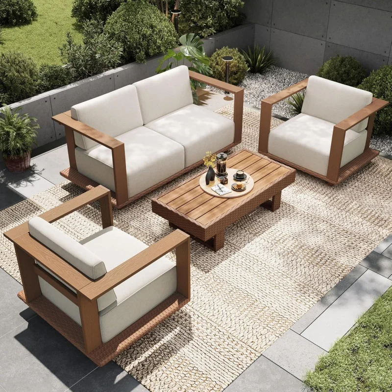 5-Piece Beige Patio Sectional Set, Deep Seating Sofa/ 9.8 Cushions & 43.5 Wood Grain Coffee Table, Fade-Resistant Outdoor Co
5-Piece Beige Patio Sectional Set, Deep Seating Sofa/ 9.8 Cushions & 43.5 Wood Grain Coffee Table, Fade-Resistant Outdoor Co